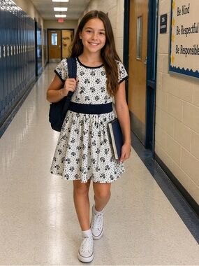 Hannah Andersson Dress sz 6/7 kids girl Short Sleeve Cute Floral Play Comfy